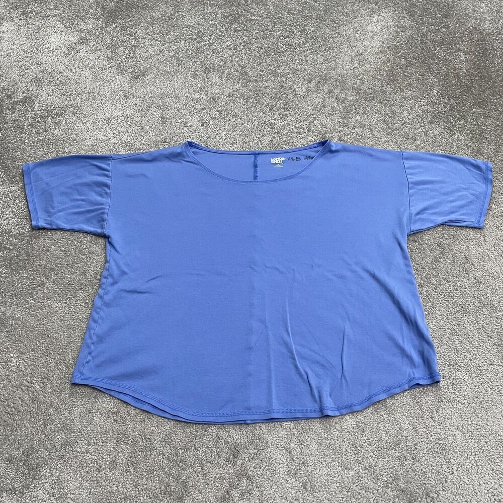 Lands' End Oeko-Tex Basic Shirt Women 1X Blue Short Sleeve Round Neck Casual Top